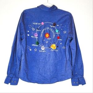 Vintage Rockies Custom Embroidered Celestial Solar System Button Down Top